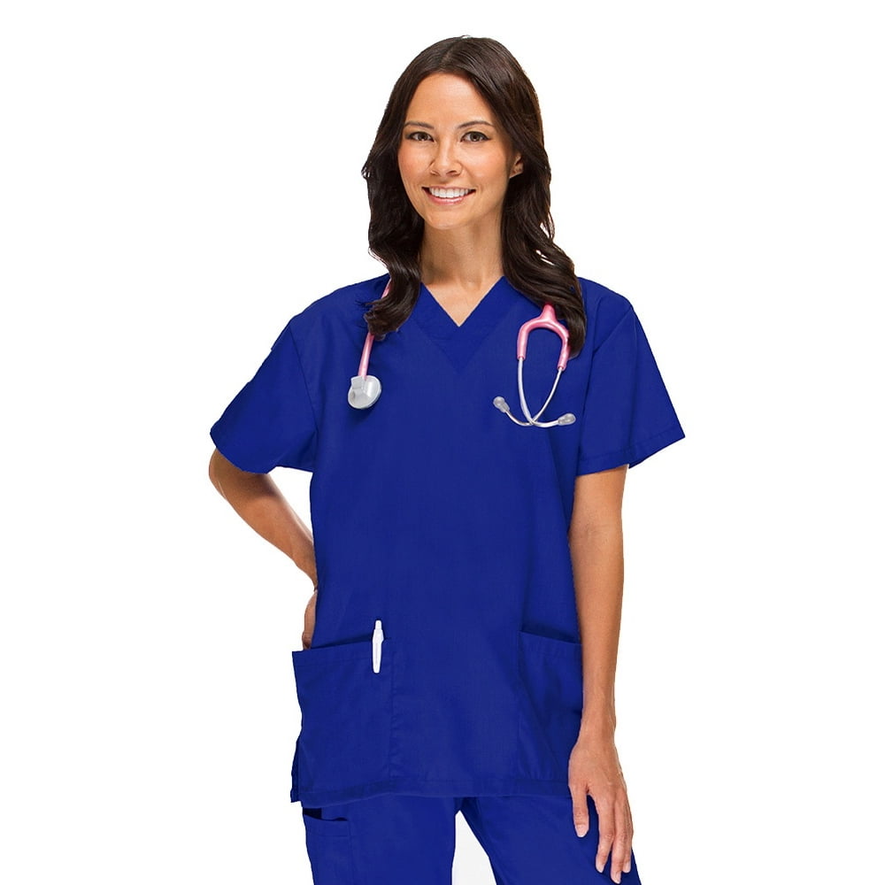 Allheart Basics by allheart Women's Vneck 2 Pocket Solid Scrub Top