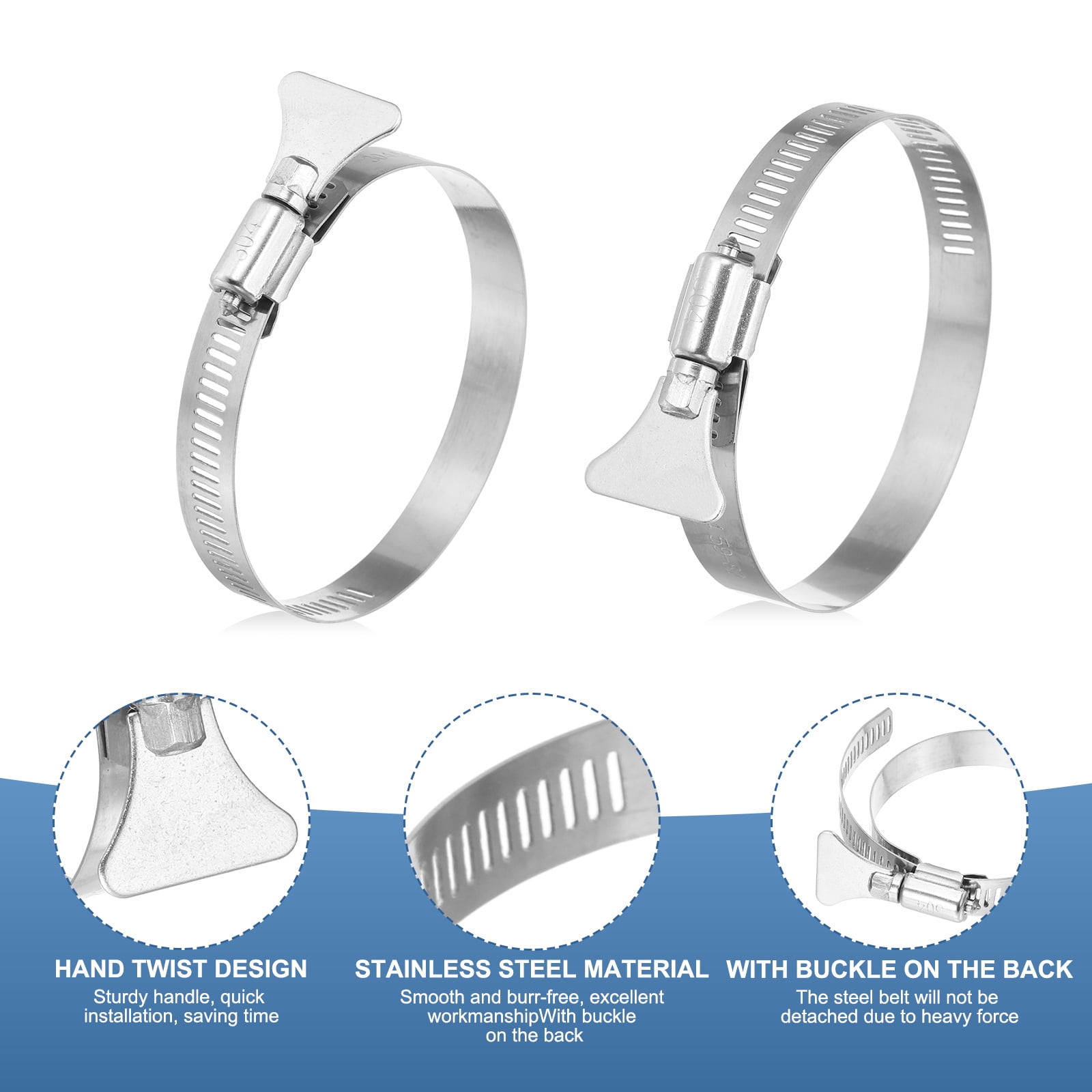 Uxcell Stainless Steel Hose Clamp, 16 Pcs 65-89mm (2.6-3.6Inch) Adjustable Thumb Screw Key Type Clamps Worm Gear Hose Clamp for Plumbing Fastener Tube Radiator Garden, Silver Tone