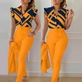 thumbnail image 2 of Likimi Two Piece Sets For Women Fashion Print Ruffle Sleeve Button Down Crew Neck Shirt Pant With Belt Outfit Set Yellow Size 2Xl, 2 of 9