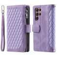 thumbnail image 2 of SaniMore for Samsung Galaxy S24 Ultra (6.8" 2024) Wallet Case, Wrist/Crossbody Lanyard, 3D Lattice PU Leather Kickstand Zipper Purse Card Slots Magnetic Clasp Shockproof TPU Shell Anti-drop, ,Purple, 2 of 11