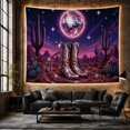 thumbnail image 6 of Iridescent Cowboy Boots with Lasso Beneath Desert Disco Ball, Dreamy Psychedelic for Western Fans, Neon Desert Art, Birthday Gift, Tapestry Wall Hanging for Bedroom and Studio, 6 of 7