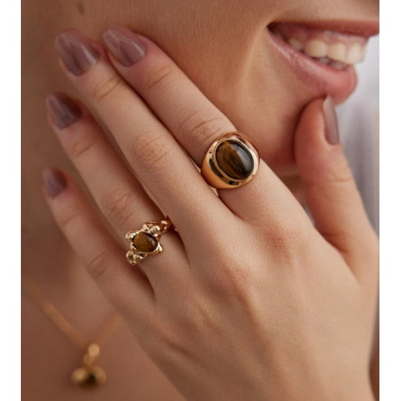 Tiger Eye Ring, Tigers Eye Signet Ring, Gold Filled Ring, Gold Statement Ring, Gemstone Ring, Adjustable Ring, Gift for Her& Him