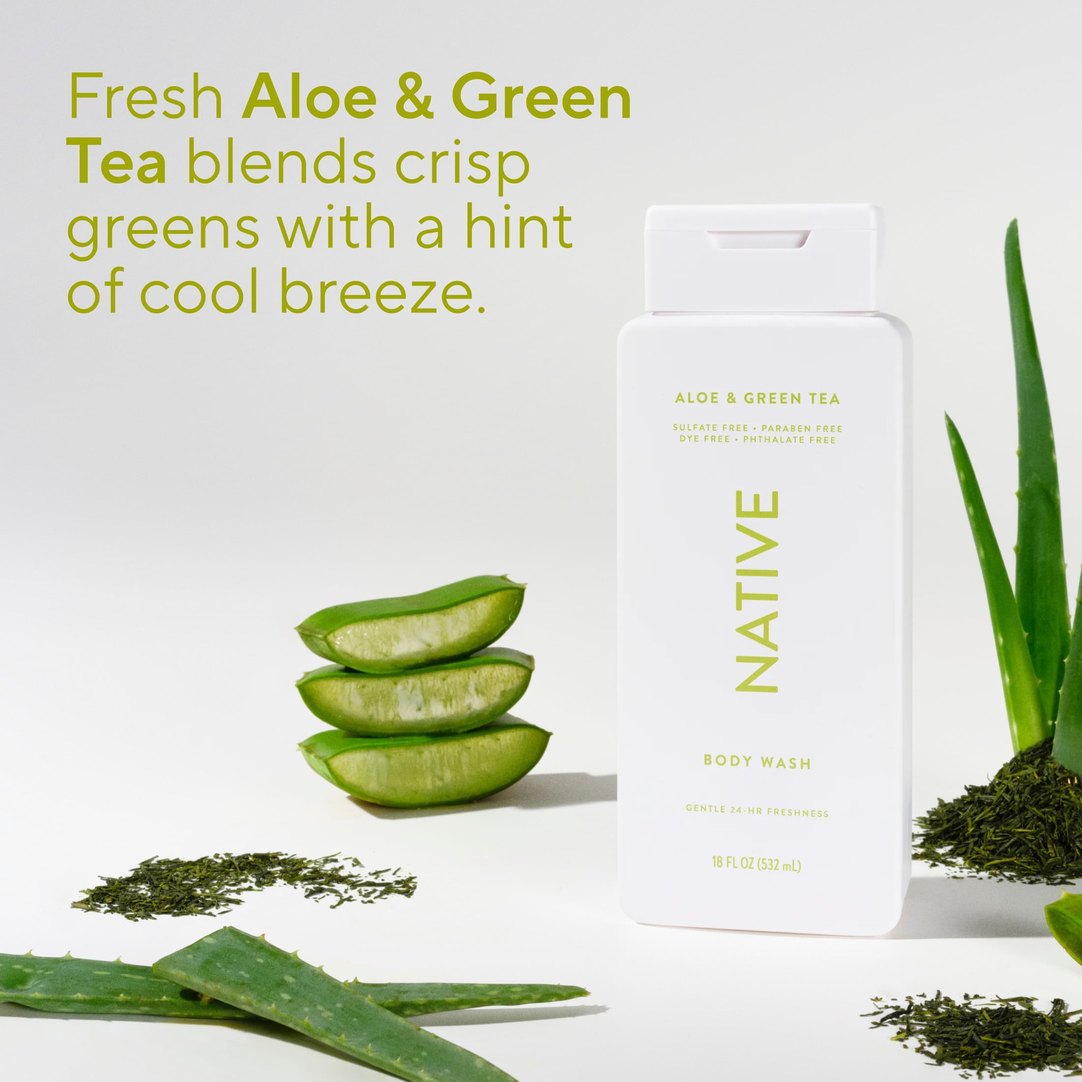 (6 pack) Native Body Wash, Aloe & Green Tea, Sulfate Free, for Women & Men, 18 fl oz
