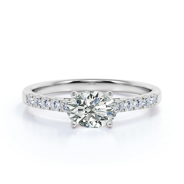 JeenMata 1 Carat Simple Oval Cut Real Diamond Pave Engagement Ring Wedding Ring 10K