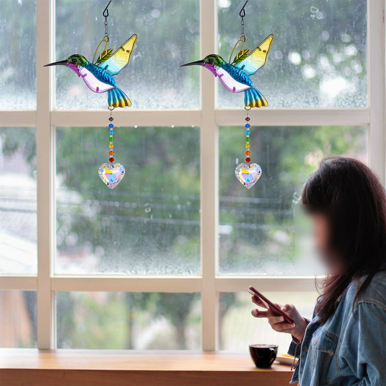Stained Glass Bird Suncatcher with Crystal for Window, Hanging Prism for  Garden Decoration, Glass Hummingbird Ornament Hangings, Sunlight Reflection  Rainbow Maker, Handmade Beads Kits Gift for Adults 