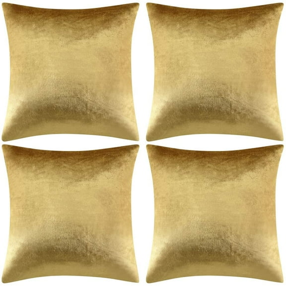Decorative Throw Pillow Covers 18 x 18, Gold Soft Pillow Covers Velvet,Set of 4 Decor Square Cushion Covers (Gold, 18x18inch(45x45cm)-4pcs)