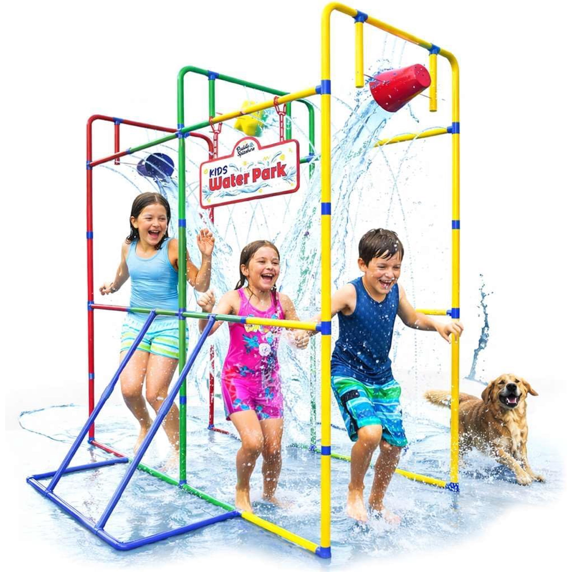 Stargo Backyard Waterpark Sprinkler 77" Water Toy for Kids, Outdoor Fun Water Play with Dump Buckets for a Family Splash Wheel Water Toys for Backyard
