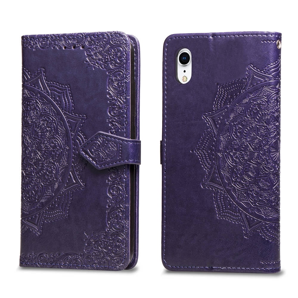 iPhone Xr Wallet Cases and Covers, Allytech Slim Premium PU Flip Stand Cover Mandala Embossed
