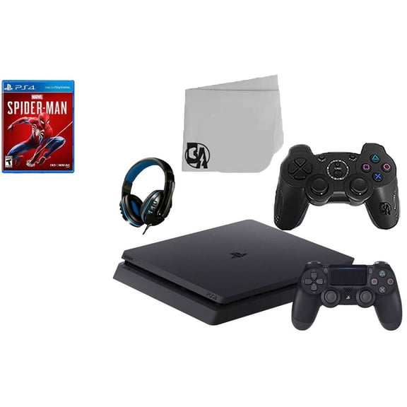 Pre-Owned Sony 2215A PlayStation 4 Slim 500GB Gaming Console Black 2 Controller Included with Spider-Manr Game BOLT AXTION Bundle