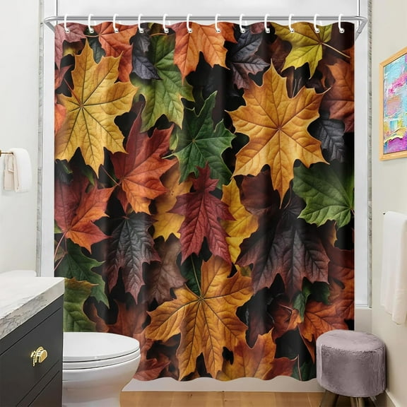 Fall Maple Leaves Shower Curtain Autumn Leaf Pattern Bathroom Decor Thanksgiving Rustic Farmhouse Style for Home Tub Stall-36"W x 72"L (Pack of 1)