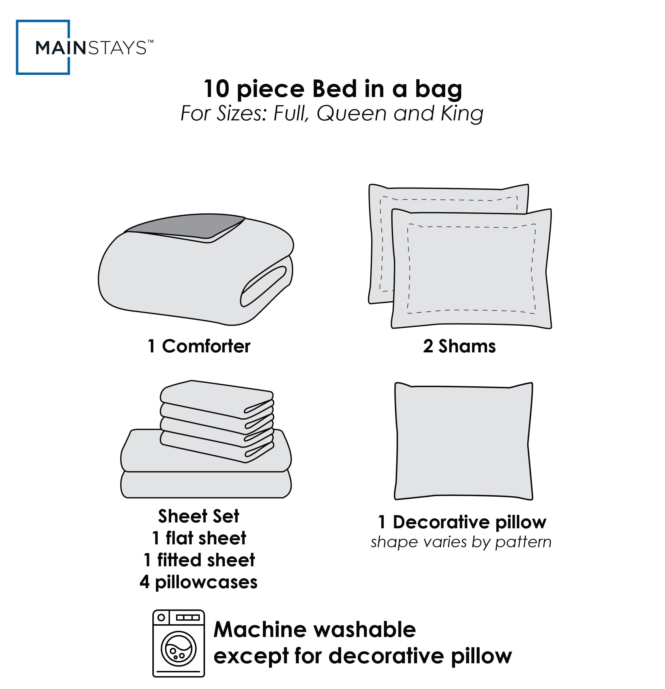 Mainstays 10 Piece Grey Crushed Velvet Bed in a Bag Comforter Set with Sheets, Queen
