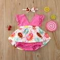 thumbnail image 2 of kpoplk Girls' Dresses Baby Kids Girl's Outfits Sleeveless Romper Donut Print V Neck Bodysuit Dress+Bowknot Baby Girl Dresses(Hot Pink,6-12 M), 2 of 5