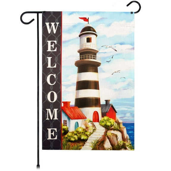 G128 Welcome Lighthouse Beach Garden Flag 12x18 In Double Sided Summer Yard Garden Lawn Decoration