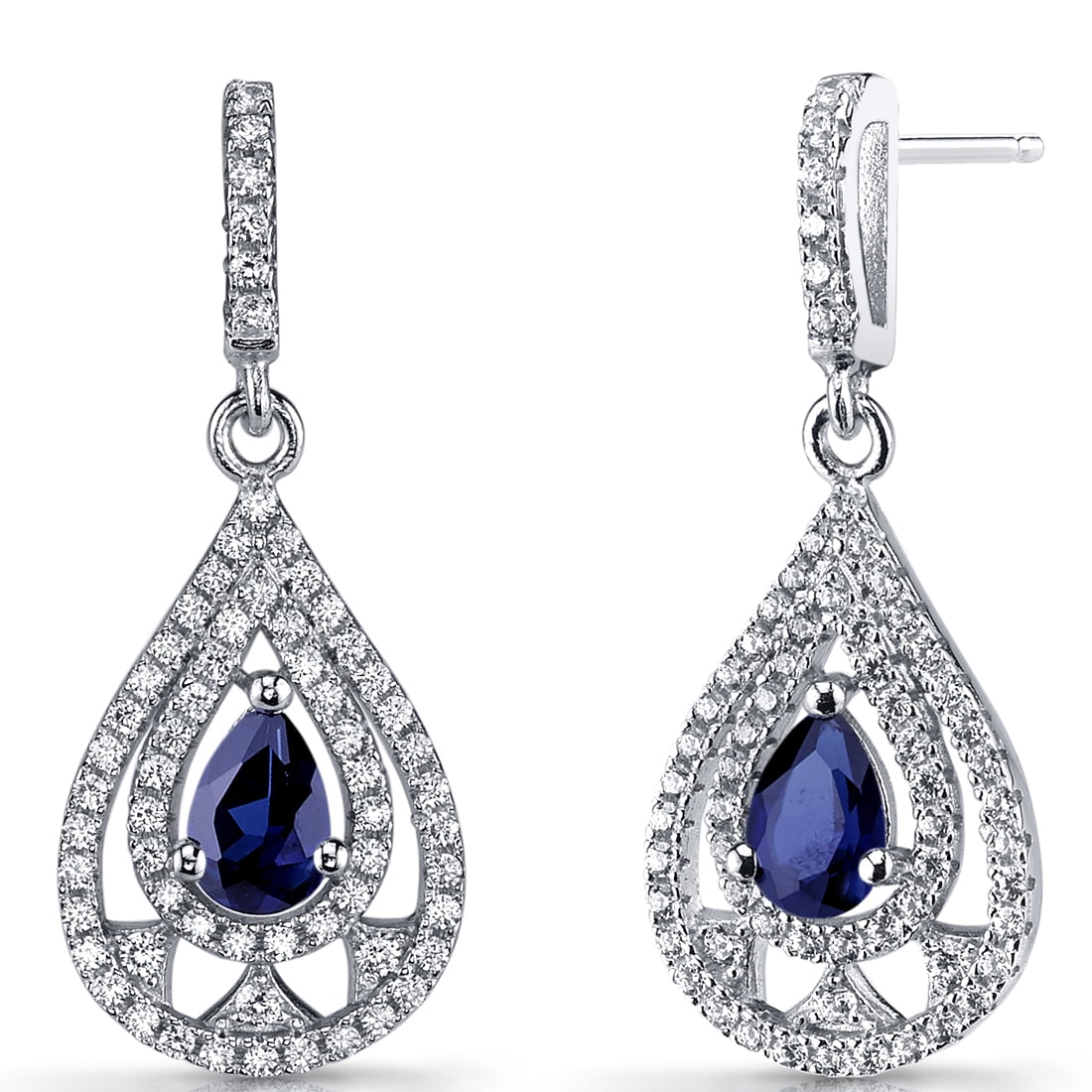 1 1/4ct Sapphire and Diamond Oval Drop Earrings In Sterling Silver