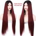 thumbnail image 2 of GFDYREE Long Ombre Red Wig Long Straight Red Wig for Women with Small Piece Lace Black Roots Wine Red Lace Front Wig for Party Daily Lace Front Wig 24 Inches, 2 of 7