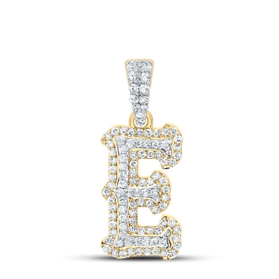 10K Yellow Gold Real Diamond Block Font Pointed Letter Initial E Pendant 1/3 CT
