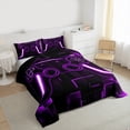 thumbnail image 3 of Gaming Comforter Teen Game Bedding Sets Gamer Comforter For All Season,Gamepad Home Decor For Comforter Set Twin Size,1 Comforter With 1 Pillowcase Purple Black,Fluffy, 3 of 7