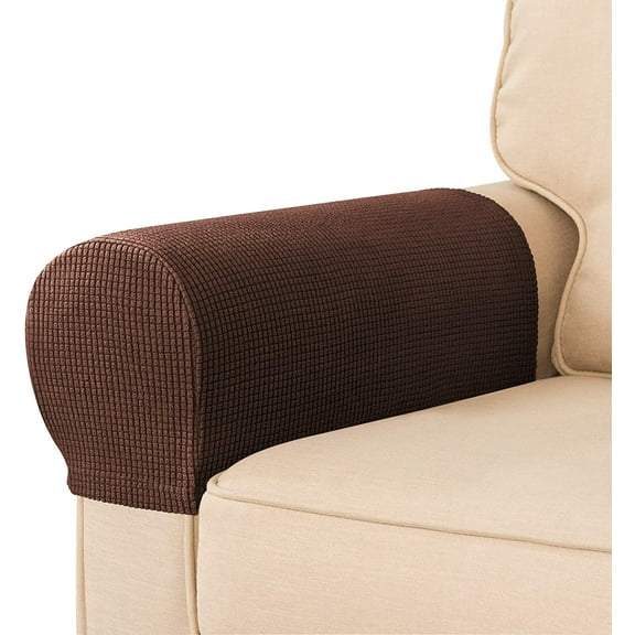 Stretch Armrest Covers Anti-Slip Anti-Stain Washable Furniture,Protector Chairs Sofa Recliner Armchair Set of 2 (Coffee)