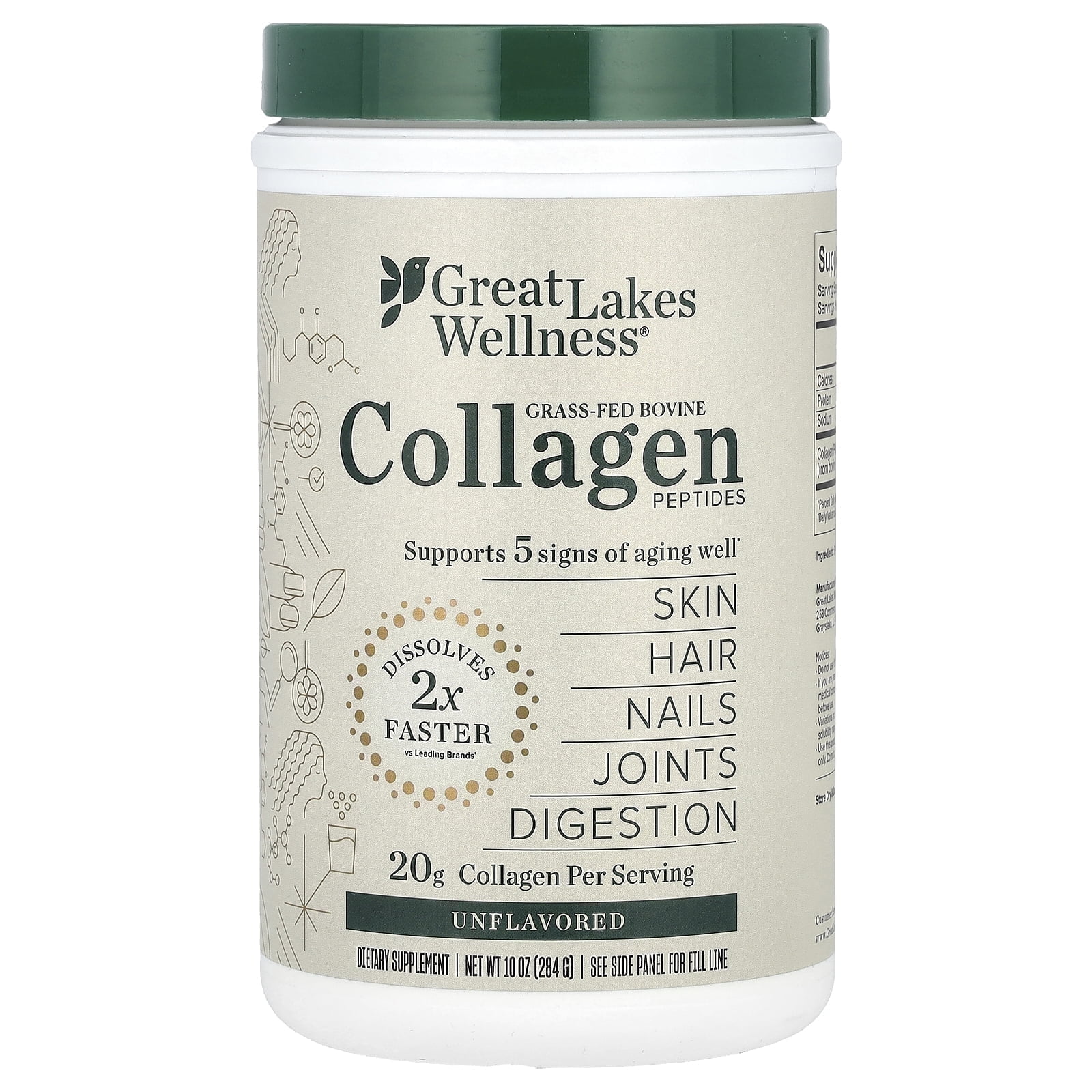 Great Lakes Wellness Grass-Fed Bovine Collagen Peptides, Unflavored, 10 oz (284 g)