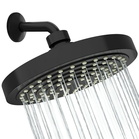 Winthorpe Rain Shower Head, High Pressure, Matte Black, Round, Fixed, 360 Degree, Low Flow, 1.8 GPM Water Saving, Rainfall Showerhead