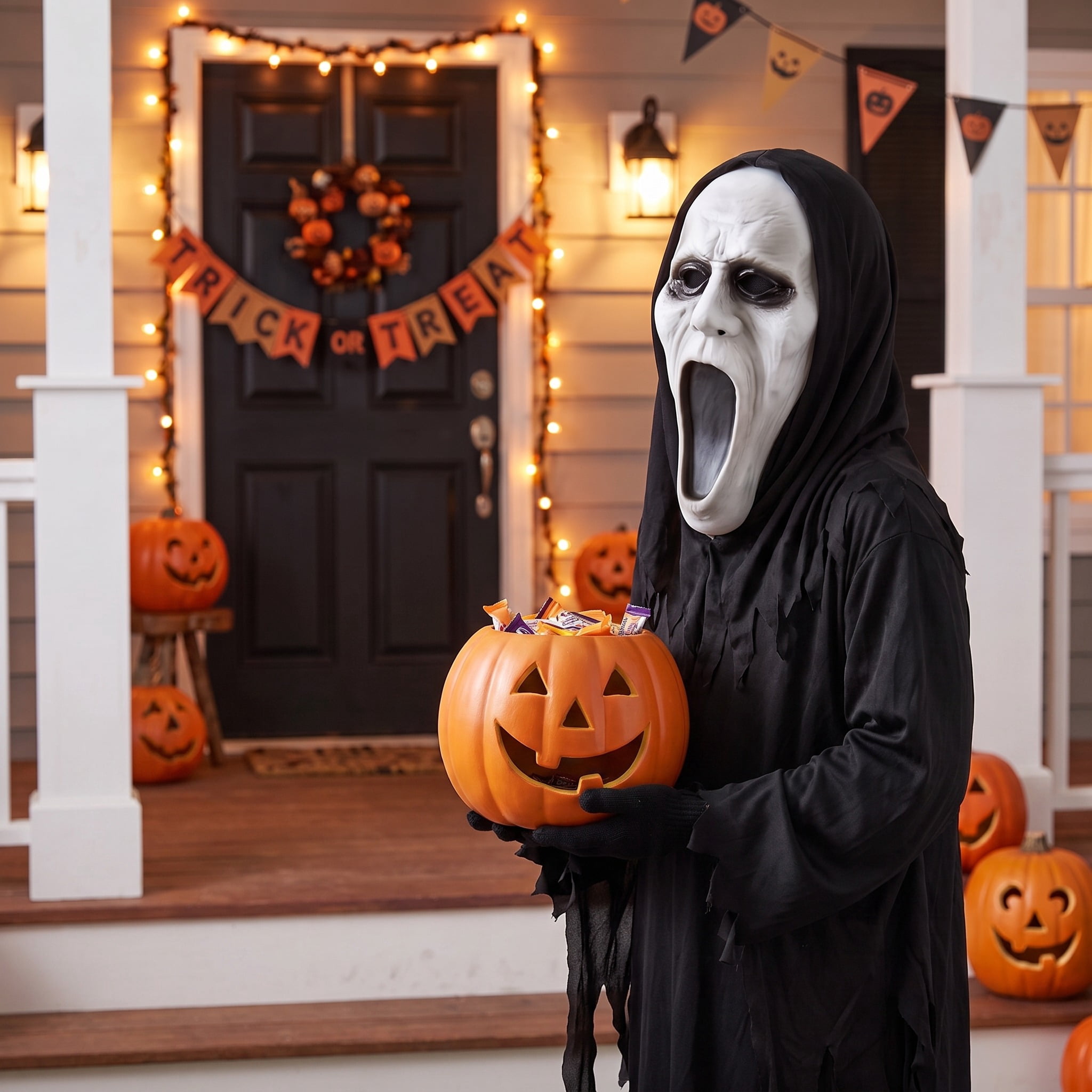 Silent Screamer Mask Costume Accessory for Adults, Black and White, Halloween by Way To Celebrate