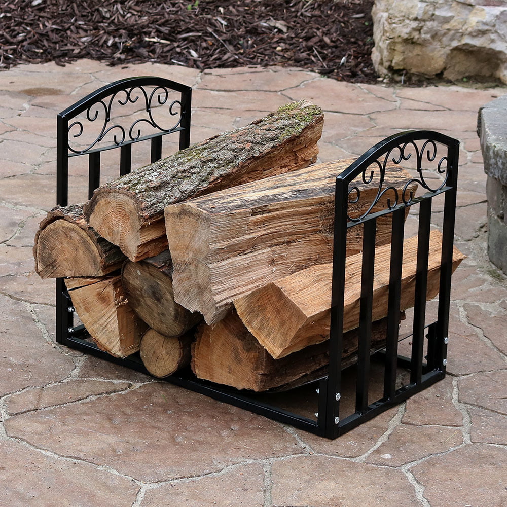Steel Fireplace Storage Holder Sunnydaze 2' Indoor/Outdoor Firewood Log Rack 