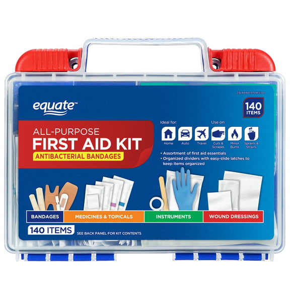 Equate All-Purpose First Aid Kit 140 Pieces - Home, Auto, Travel, Office, Sports