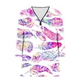 thumbnail image 5 of Penkiiy Hauts à Imprimé Plume pour Femmes Manches 3/4 Roulées Chemises Col en V Blouses Tunique Haut 2TG Multicolore, 5 of 5