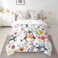 thumbnail image 2 of Cute Penguin Bed in a Bag Queen Comforter Set 7 Piece,Mushroom Floral Flowers Leaves Bedding Sets Cartoon Polar Animal Sheet Set with Comforter, 2 of 5