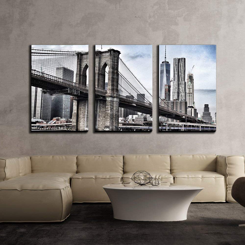 C Manhattan Skyline With Brooklyn Bridge Art Print Home Decor Wall Art Poster 