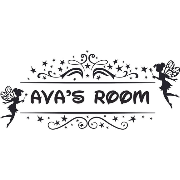 Girl Fairies Silhouette Cartoon Design Customized Name Wall Decal - Custom Vinyl Wall Art - Personalized Name - Baby Girls Boys Bedroom Wall Decal Room Decor Stickers Decoration Size (10x8 inch)