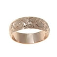 thumbnail image 4 of 14K pink rose gold hand engraved Hawaiian plumeria scroll ring diamond cut edge 8mm size 3, 4 of 6
