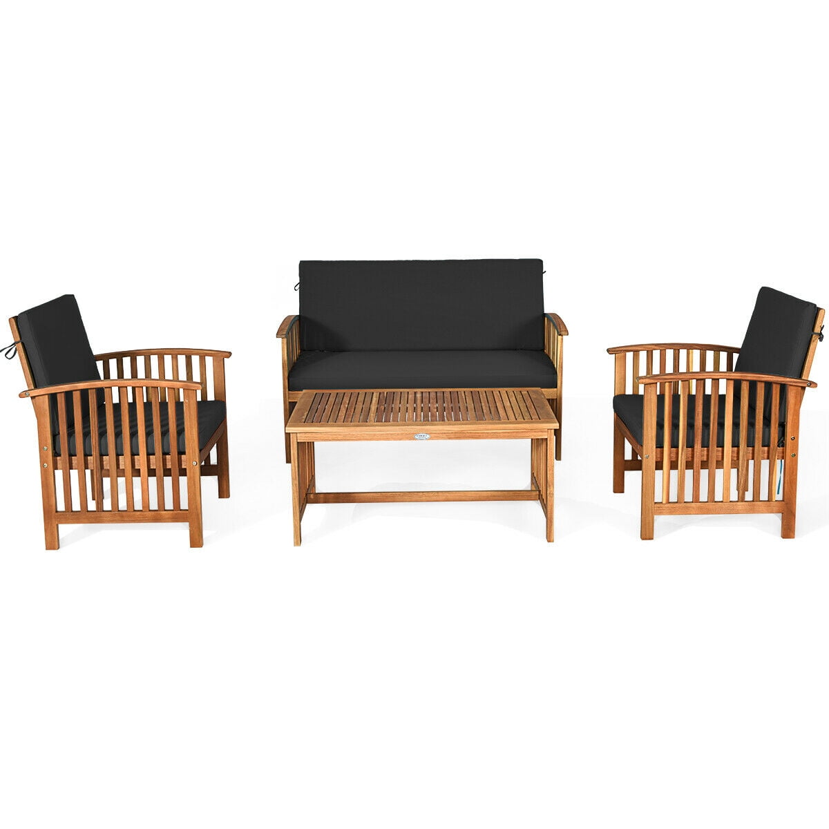 Gymax 8PCS Wooden Patio Conversation Set Outdoor Furniture Set w/ Cushions Black