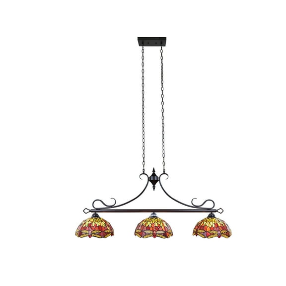 Radiance Goods Dragonfly Tiffany-Style Dark Bronze 3 Light Island Pendant 48" Wide
