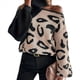 thumbnail image 2 of Suéter Informal de Punto con Cuello Alto, Hombros Descubiertos y Estampado de Leopardo para Mujer, Jersey Holgado de Larga, Tops Negro XL, 2 of 10