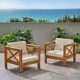 thumbnail image 3 of Indira Outdoor Acacia Wood Club Chairs with Cushions (Set of 2), Teak Finish and Beige, 3 of 8