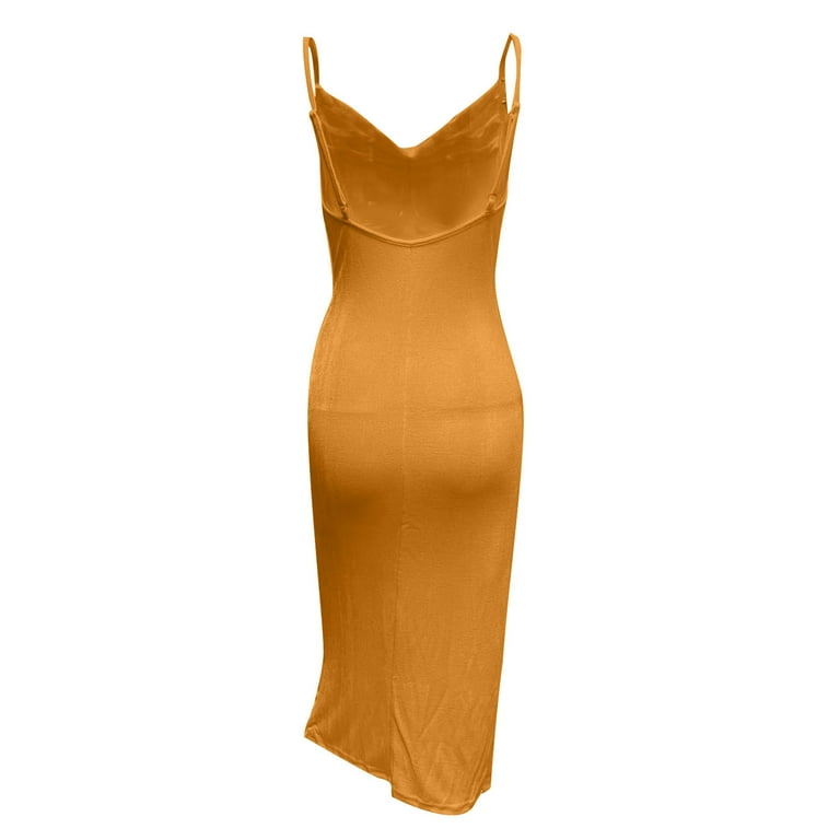 Fall Dresses for 2023 Drape Cowl Neck Sleeveless Cami Split Slit 