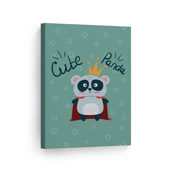 Smile Art Design Cute Panda King Wall Decor Green Background Canvas Wall Art Print Kids Room Decor Baby Room Decor Nursery Decor Made in the USA- 40x30