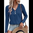 thumbnail image 3 of Camisetas de Verano con Cuello en V para Mujer, Estilo Informal, Tipo Túnica con Botones y Cuello Henley Azul XL, 3 of 7