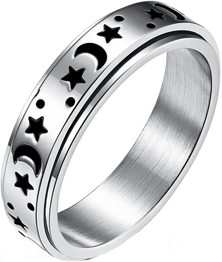 Titanium Stainless Steel Spinner Rings Moon and Star Fidget Ring Stress  Relieving Anxiety Ring Engagement Wedding Promise Band for Women Men Boys  