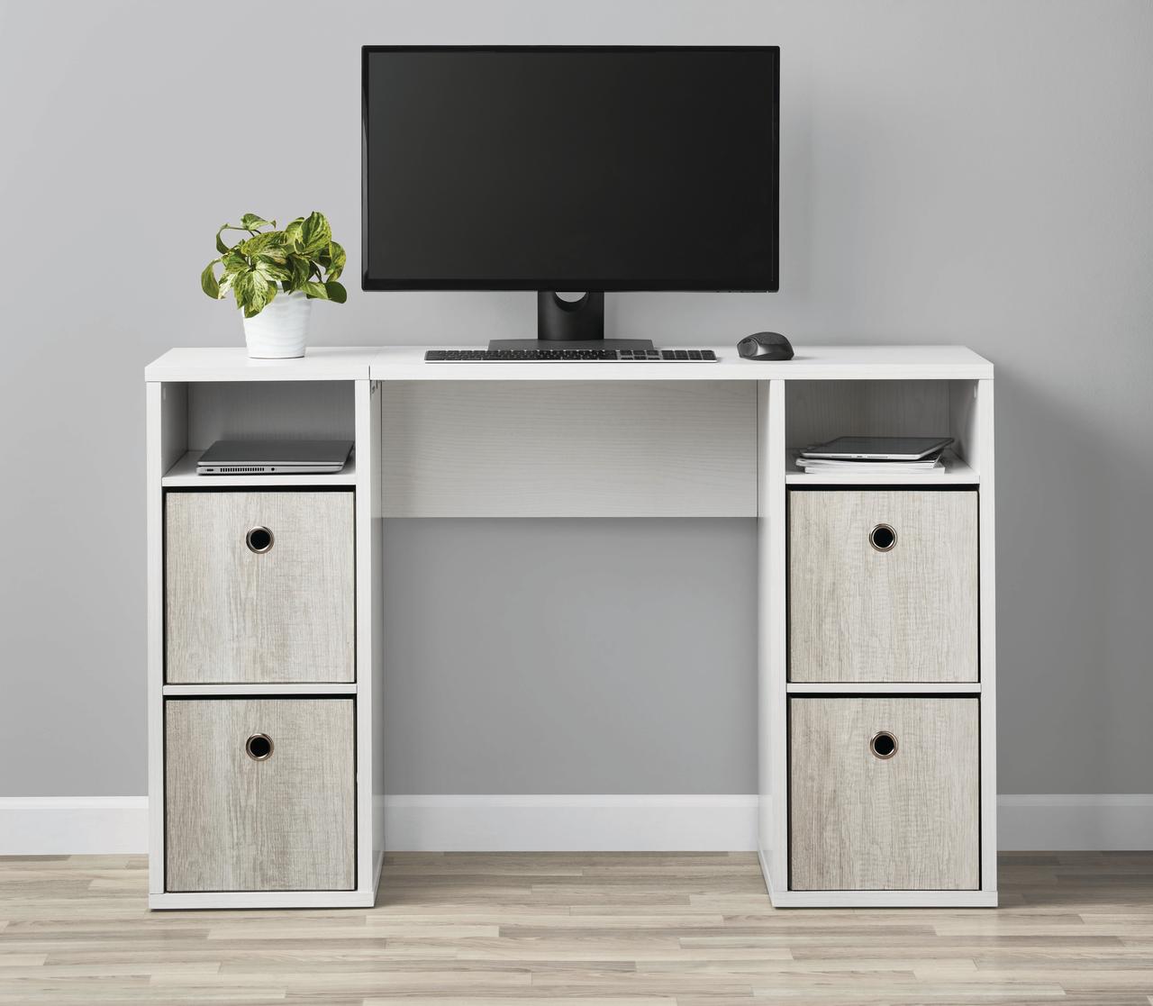Mainstays Cube Storage Desk, 47.24 Inches, White Grain photo 1