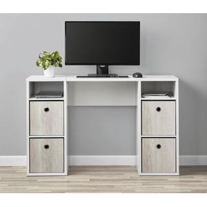 Mainstays Cube Storage Desk, 47.24 Inches, White Grain