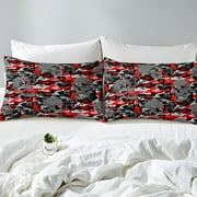 YST Teen Boys Grey Skulls Bedding Set Kids Red Black White Camo Skeleton Comforter Cover Twin Gothic Skull Camouflage Duvet Cover Geometric Spots Bedspread Cover 1 Pillow Case Bedroom Decor