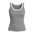 thumbnail image 5 of Racerback Tank Tops with Built in Bra for Women U Neck Ribbed Basics Fitted Long Bra Tanks Gray L, 5 of 7