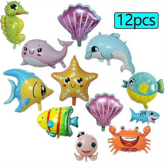12Pcs Sea Animal Balloons ,Cute Ocean Animal Foil Balloons Under the Sea Decoration for Girls Boys Ocean Themed Birthday Party Supplies