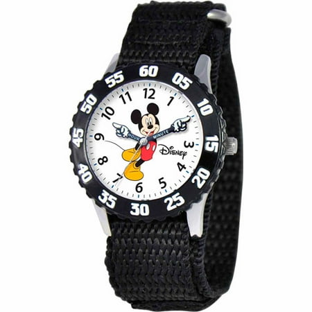Disney Mickey Mouse Boys' Stainless Steel Watch, Black Strap