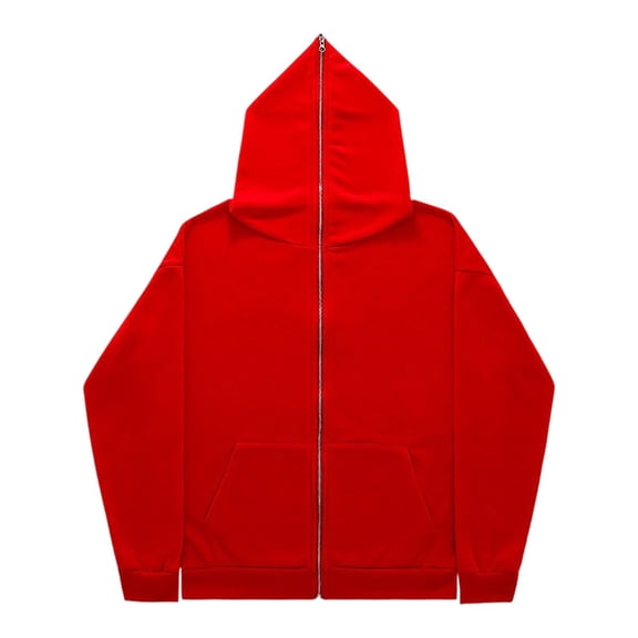 Jessboyy Men's Full Face Zip Up Hoodie Streetwear Hooded Sweatshirts with Zipper Fall Winter Comfy Casual Party Hoodie Jackets with Pockets Red,M