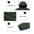 thumbnail image 6 of Men's Packable Hooded Puffer Jacket, Water Resistant Windproof with 5 Zip Pockets for Hiking Travel Green 2XL, 6 of 8