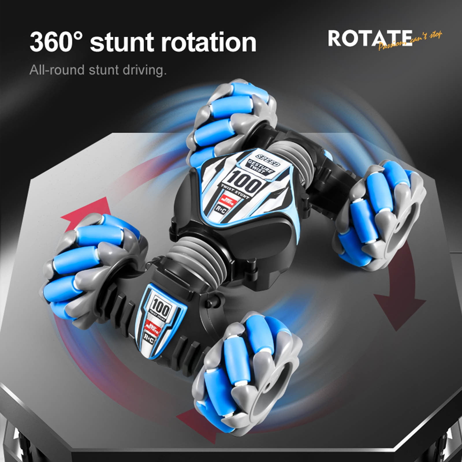 Viflosae Car Toy Useful Gifts Gesture Sensing RC Stunt Car with & Music + Tail Spray, Remote Control Gesture Sensor Toy Cars, Double Sided Rotating Off Road Vehicle 360° Flip, Toy Car