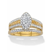 PalmBeach Jewelry Round Diamond Marquise style 2 Piece Halo Bridal Ring Set 1/10 TCW  Two-Tone 18k Gold-Plated Sterling Silver